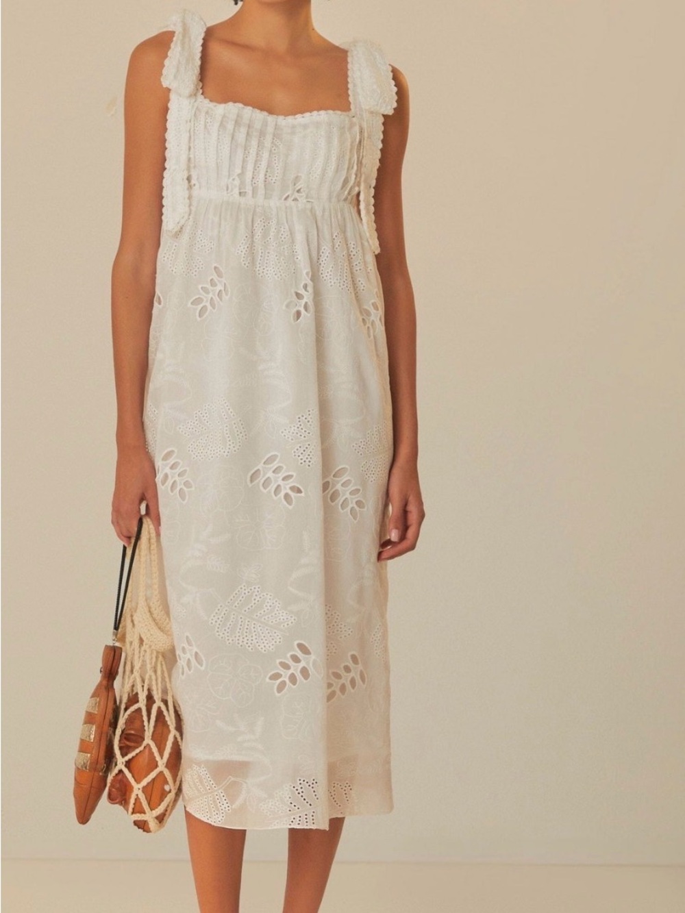 FARM Rio White Eyelet Tie-Shoulder Midi Dress - Picture 4 of 13